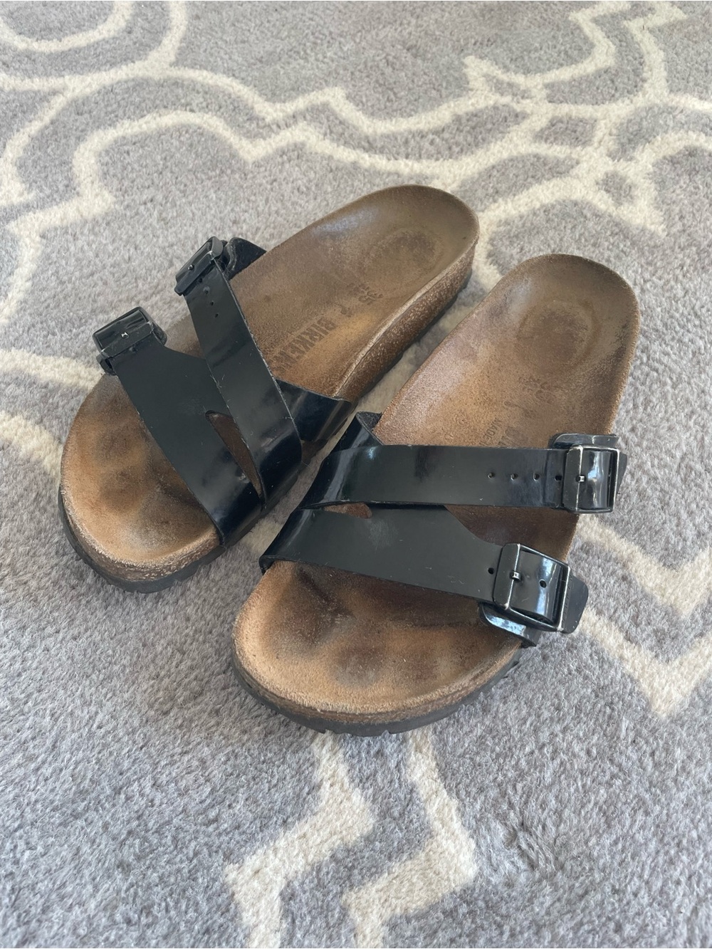 Birkenstock Yao Black Patent Double Buckle Slides